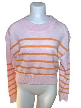 English Factory Pink and Orange Striped Crewneck Sweater sz XS